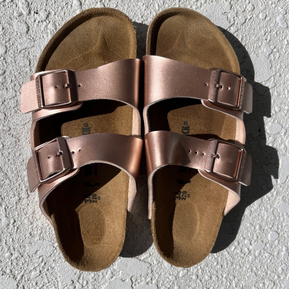 Birkenstock Arizona Biko-Flor in Rose Gold Sz Ladies 34 (Kids 3)Narrow